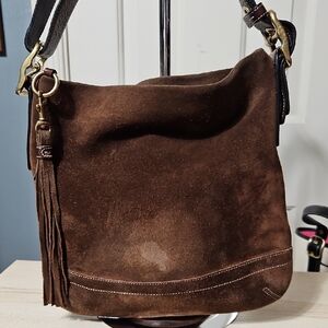 Coach REHAB Dark Brown Suede Bag Crossbody with Tassel
